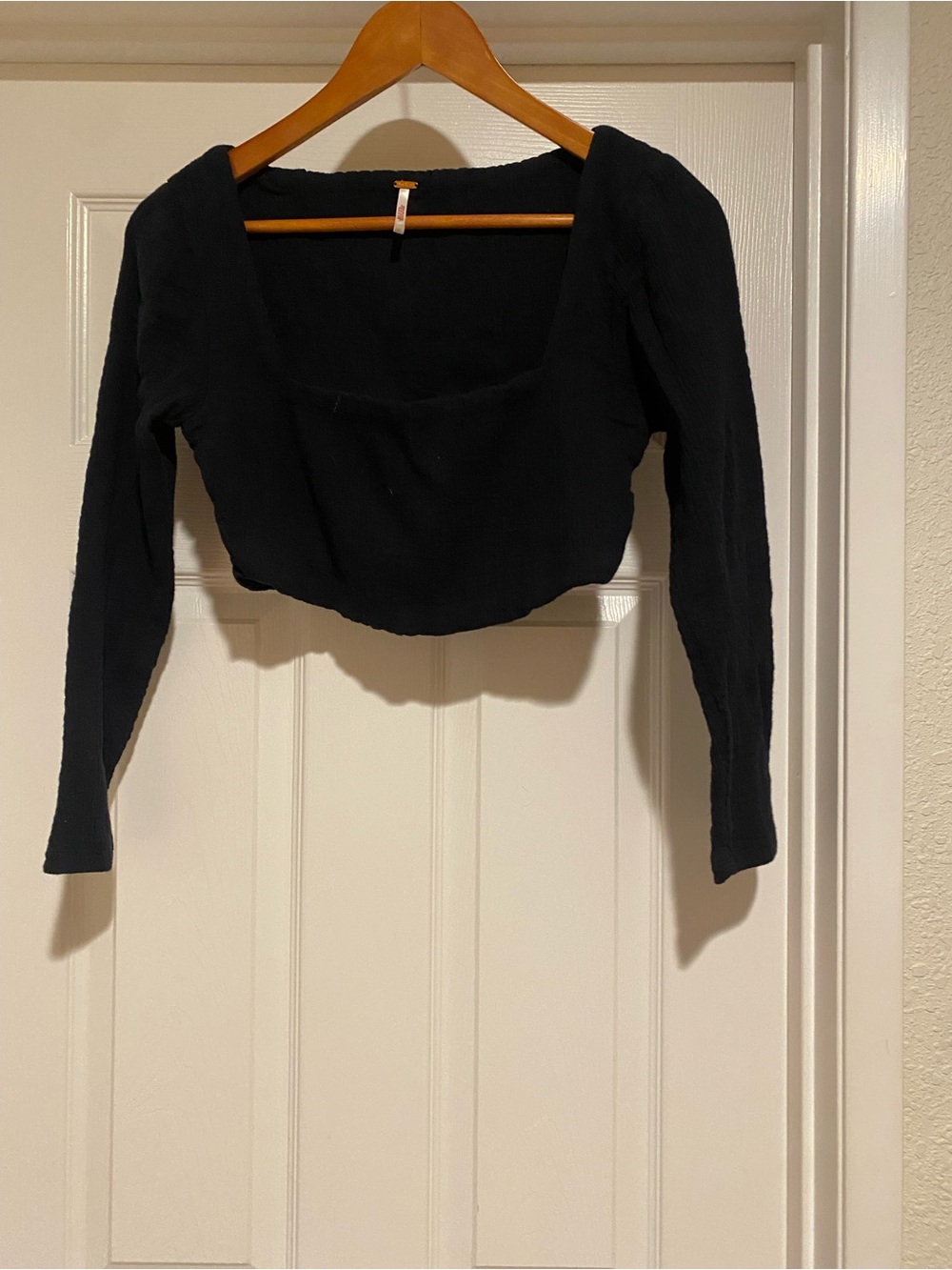 Free People Black Long-Sleeve Square Neck Crop Top